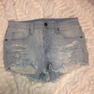 Denim shorts with lace detail